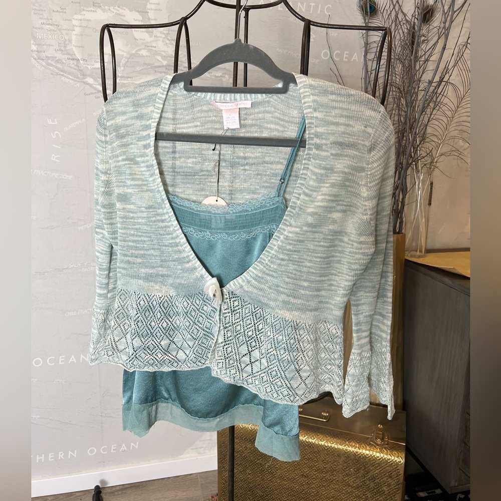 NWT Rebecca Taylor Set Cropped Cardigan with crystals Silk Satin Cami 10 L